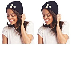 Pack of 2 Wet Seal Daisy Cuff Beanie, Black